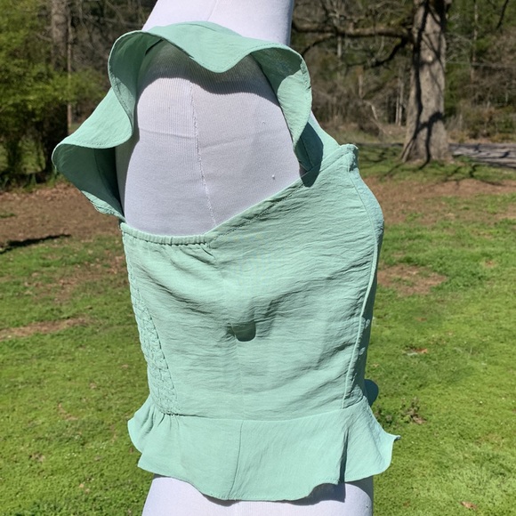 Altar’d State Pastel Green Ruffle Trim Sweetheart Crop Top Size Small - Picture 2 of 7